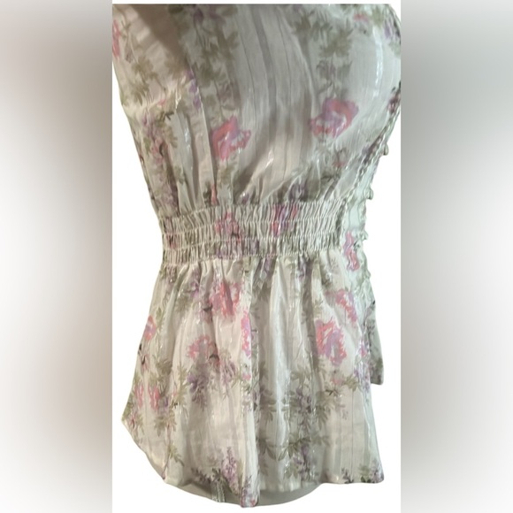 ASOS Pink and Cream Peplum Blouse with Bishop Sleeves - Picture 4 of 9